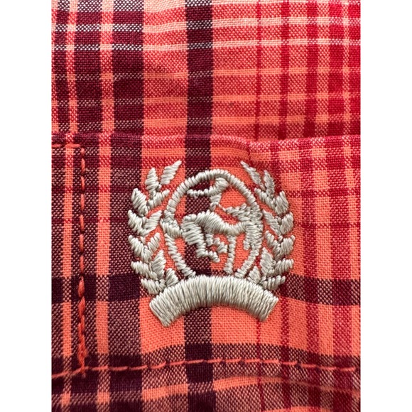 Cinch Men's Short Sleeve Plaid Button Up Shirt Red Burgundy/Orange Size S - Picture 5 of 5